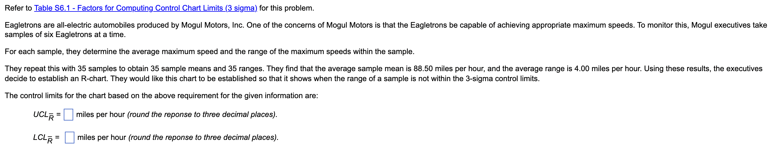 Refer to Table 56.1 - Factors for Computing