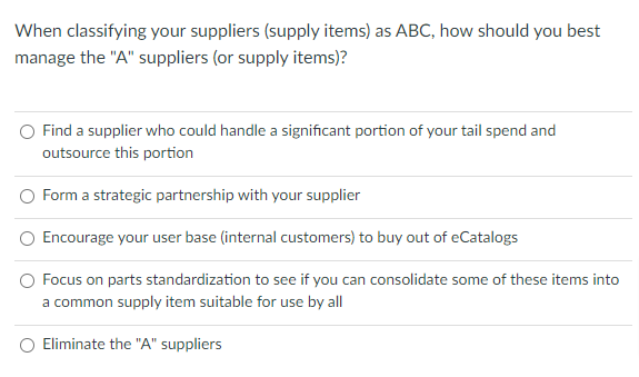 When classifying your suppliers (supply items) as