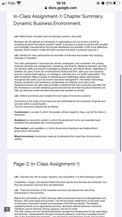 31% .. Fido 19:16 docs.google.com In-Class