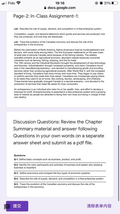 31% .. Fido 19:16 docs.google.com In-Class