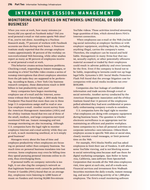 I need the answers for this case study. 296 Part