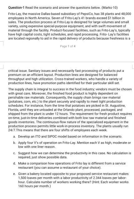 operations management Question 1. part (a-e)