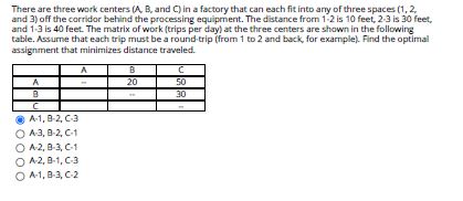 There are three work centers (A, B and C) in a