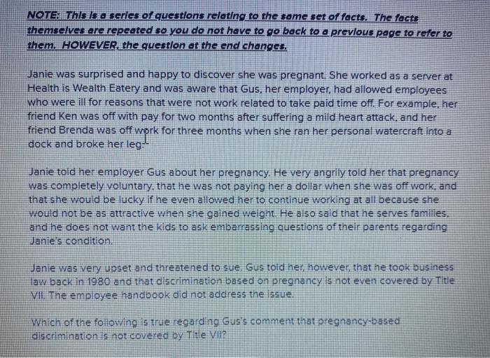 NOTE: This is a serles of questions relating to