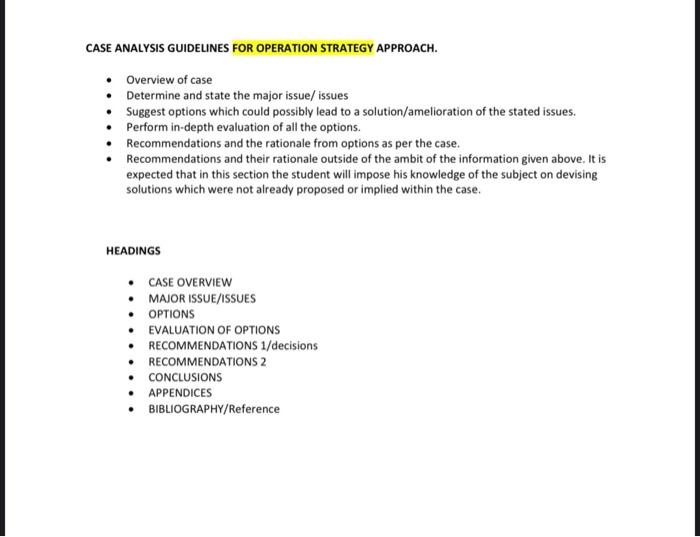 CASE ANALYSIS GUIDELINES FOR OPERATION STRATEGY
