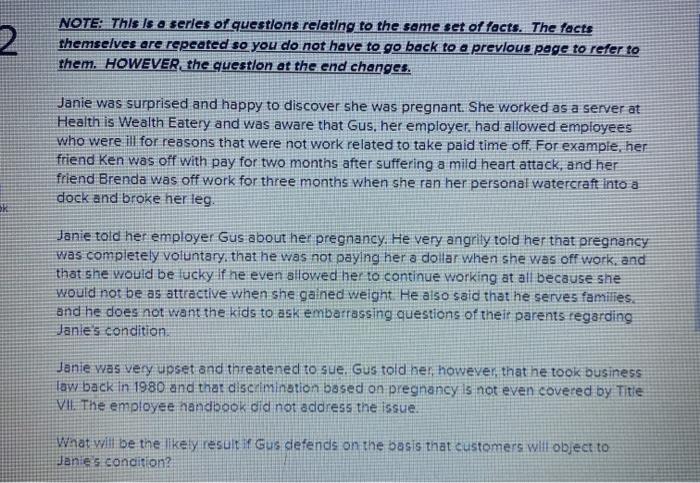 NOTE: This is a serles of questions relating to