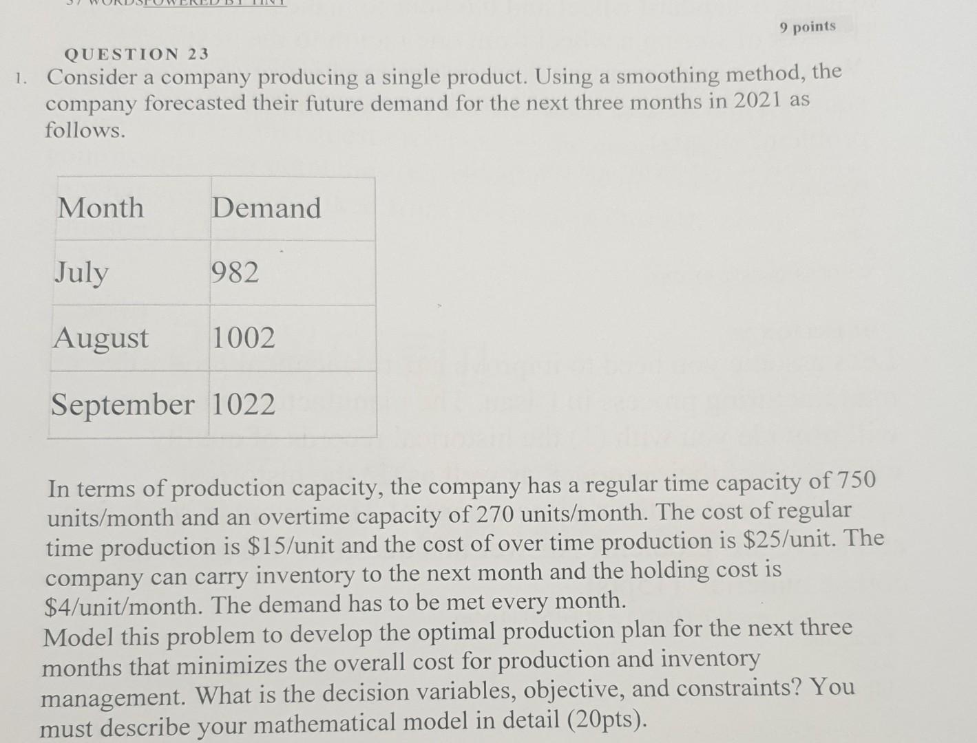 9 points QUESTION 23 1. Consider a company