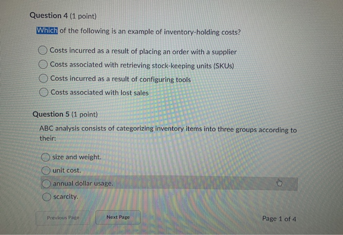 Question 4 (1 point) Which of the following is an