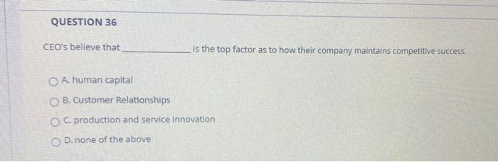 QUESTION 36 CEO's believe that is the top factor