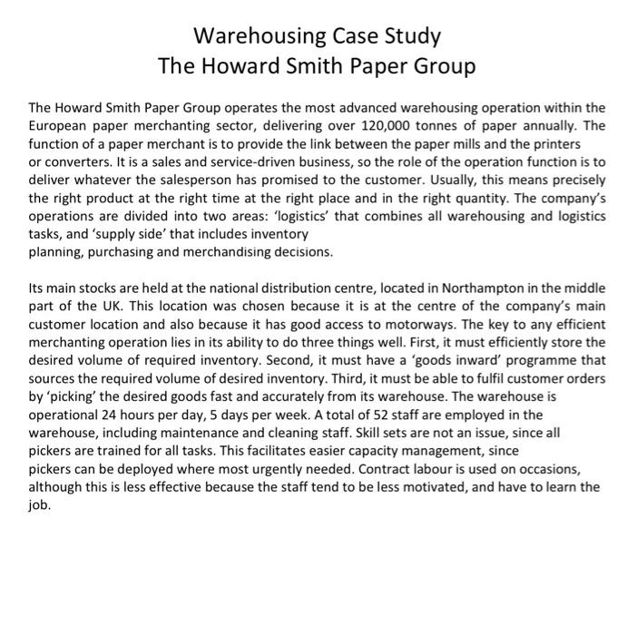 Warehousing Case Study The Howard Smith Paper