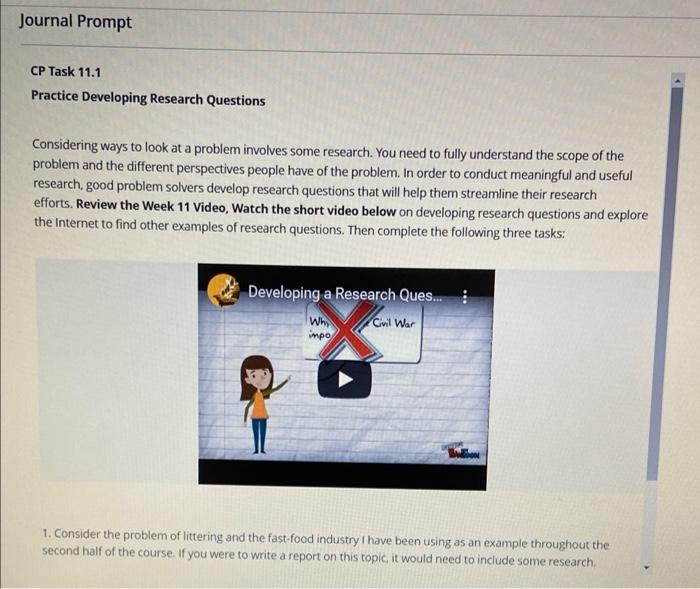 Journal Prompt CP Task 11.1 Practice Developing
