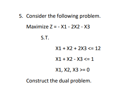5. Consider the following problem. Maximize Z =