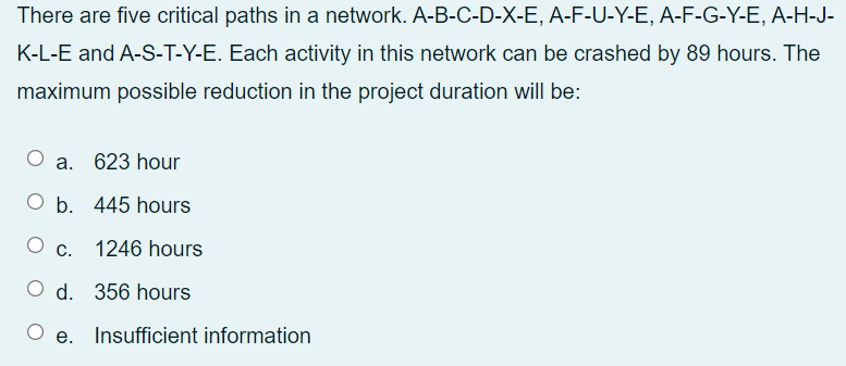Urgent There are five critical paths in a