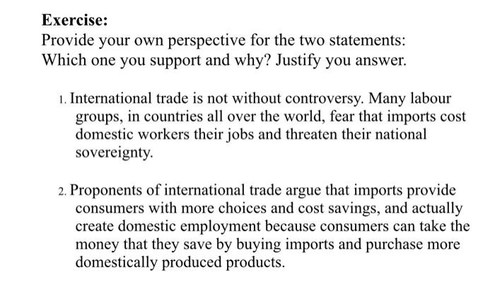 Exercise: Provide your own perspective for the