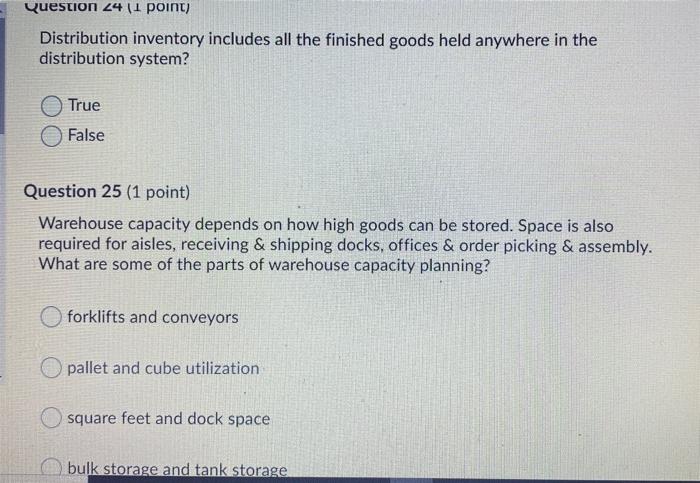 Question 24 (1 point) Distribution inventory