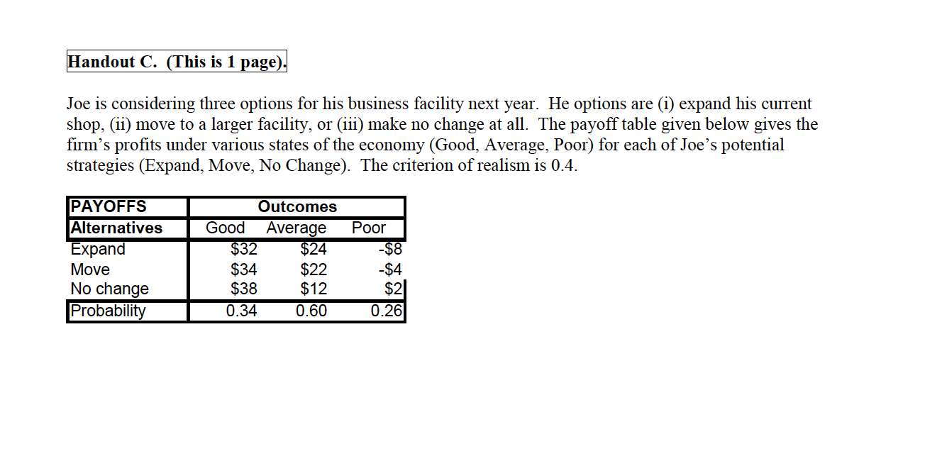 Question 12 3 pts Refer to the Handout C found on