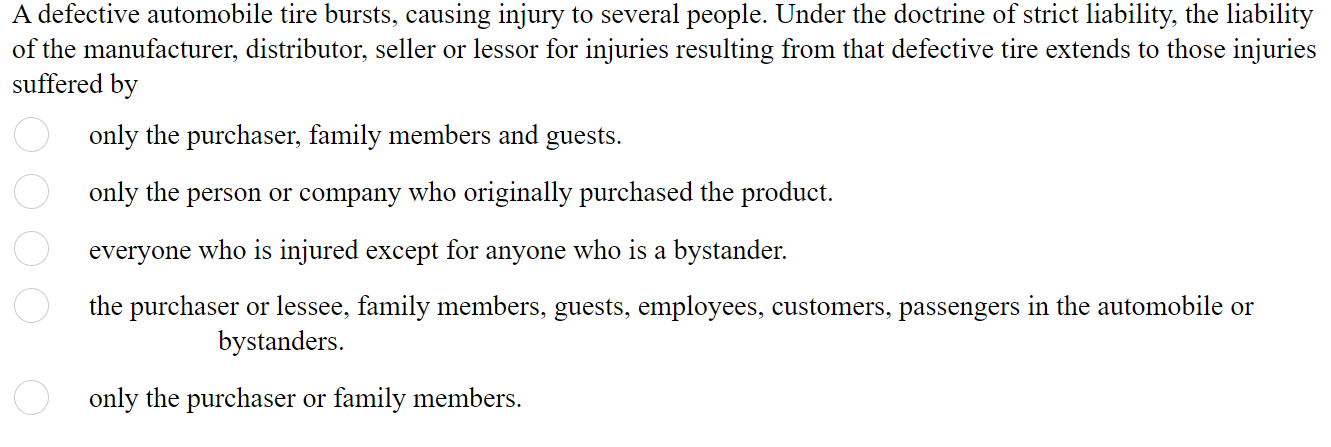 A defective automobile tire bursts, causing