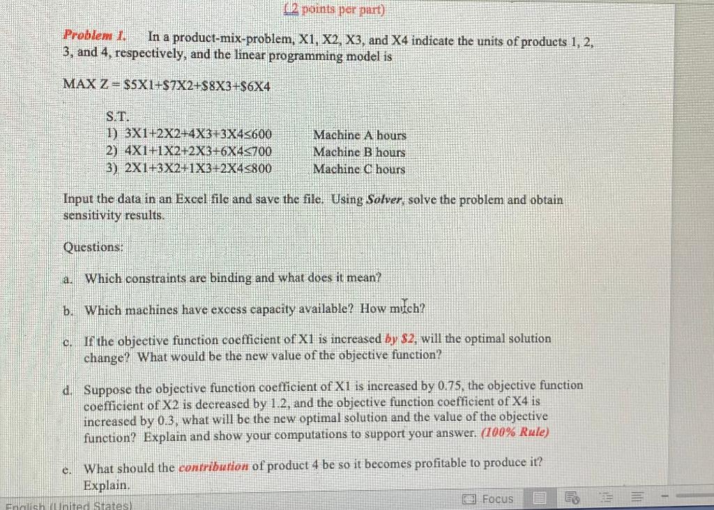 Td 2 points per part) Problem 1. In a