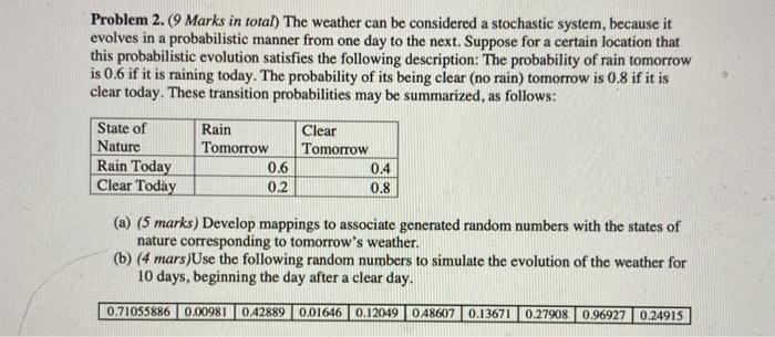 Problem 2. (9 Marks in total) The weather can be