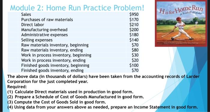 Module 2: Home Run Practice Problem! Sales $950