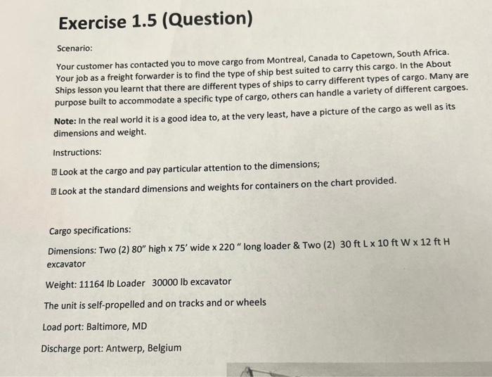 Exercise 1.5 (Question) Scenario: Your customer