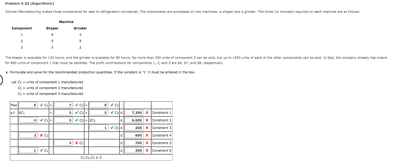 Problem 3-23 (Algorithmic) Vollmer Manufacturing