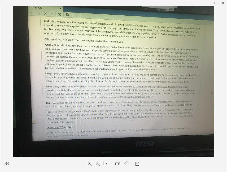 - x Canvas < X o l Carlos is the leader of a four