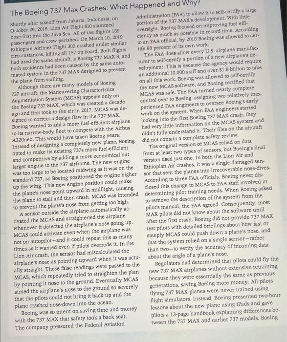 Write case summary and key issues The Boeing 737