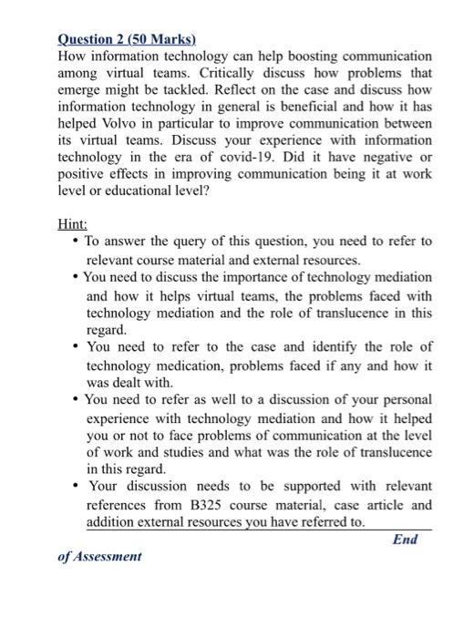 Question 2 (50 Marks) How information technology