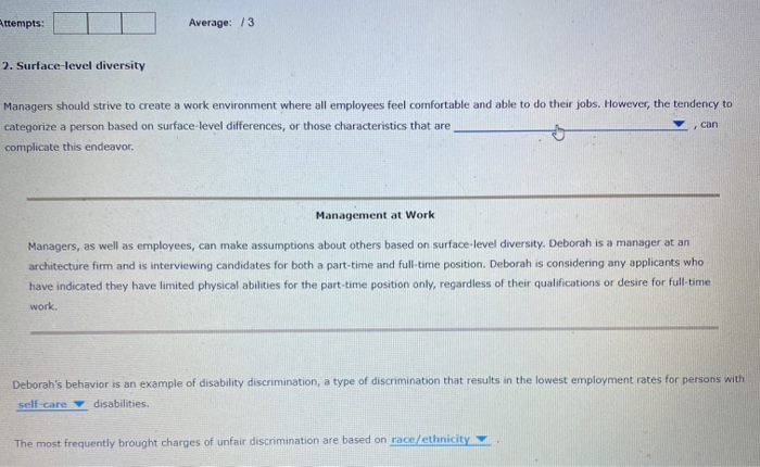 Attempts: Average: /3 2. Surface-level diversity