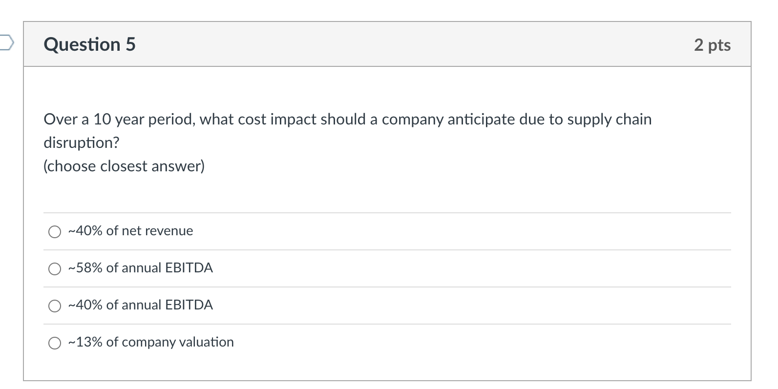 Question 1 2 pts Typically in making a supply