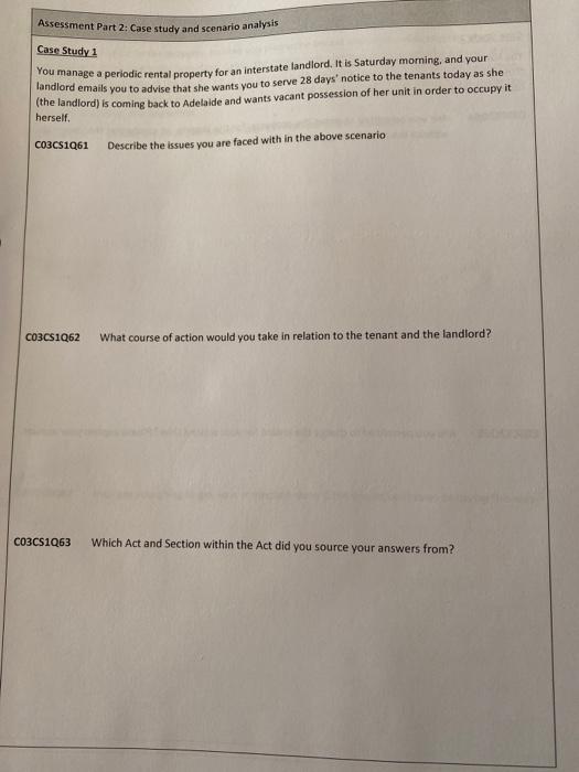 Assessment Part 2: Case study and scenario