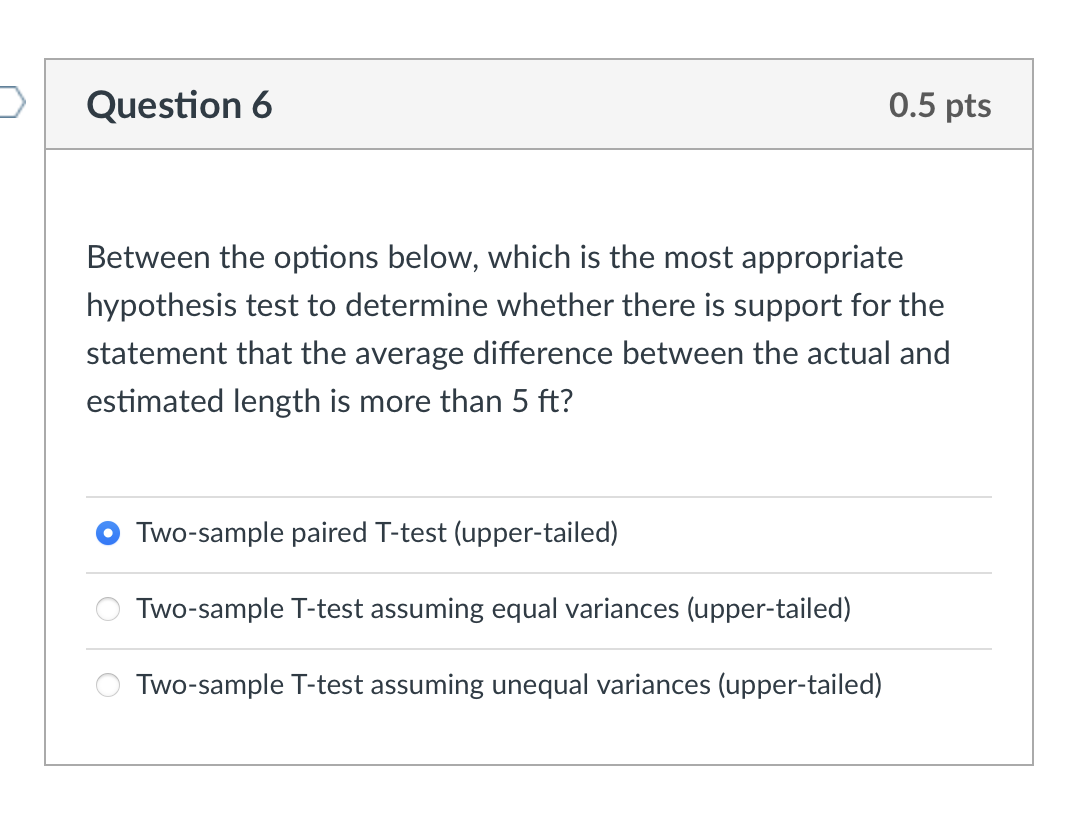 Question 2) Question 6 0.5 pts Between the