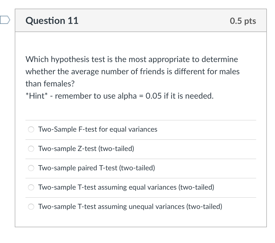 Question 2) Question 6 0.5 pts Between the