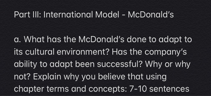 Part III: International Model - McDonald's a.