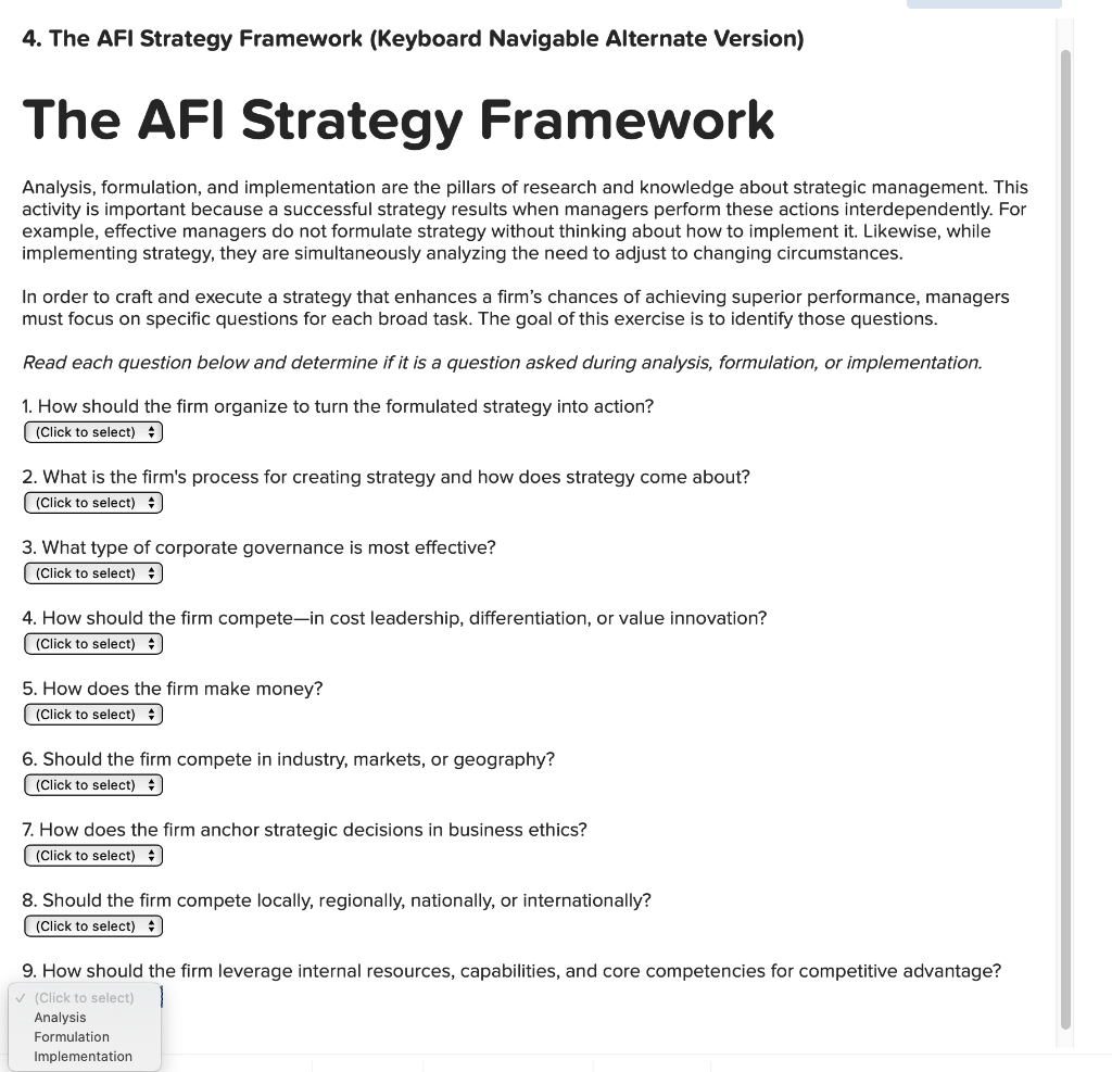 4. The AFI Strategy Framework (Keyboard Navigable