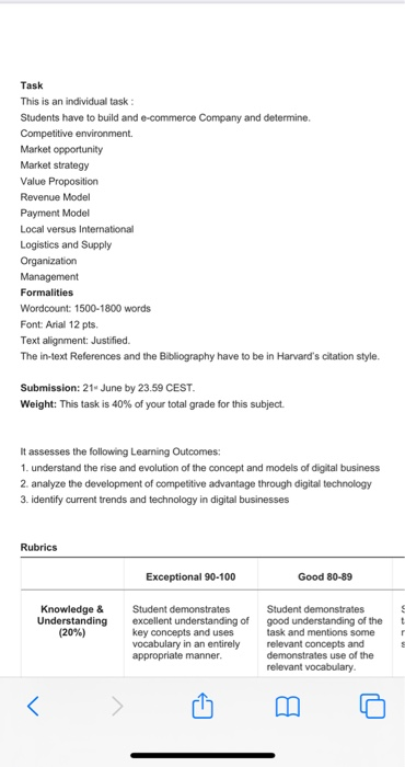 Task This is an individual task: Students have to
