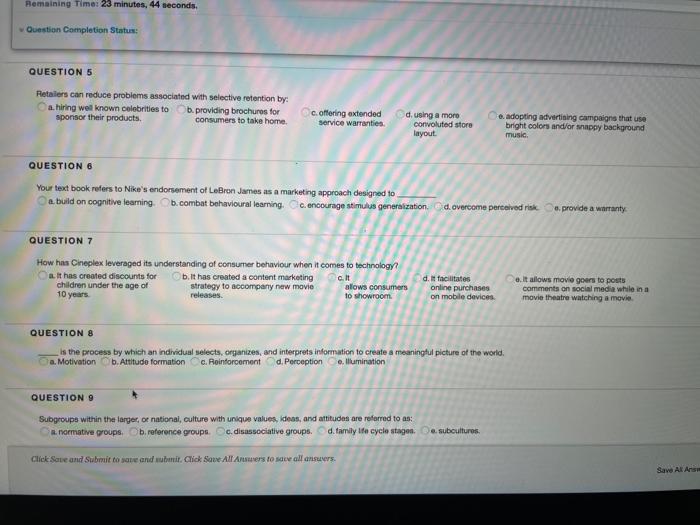 Remaining Time 23 minutes, 44 seconds. Question