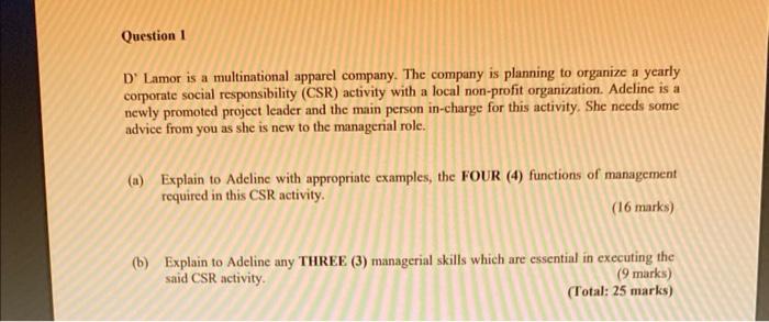 hi can someone help me D' Lamor is a