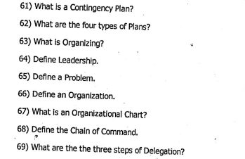 61) What is a contingency Plan? 62) What are the