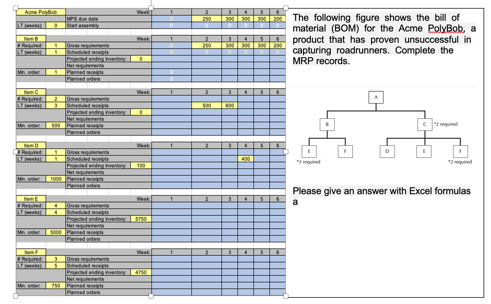 Acme PolyBob Week 1 0 MPS due date Start assembly
