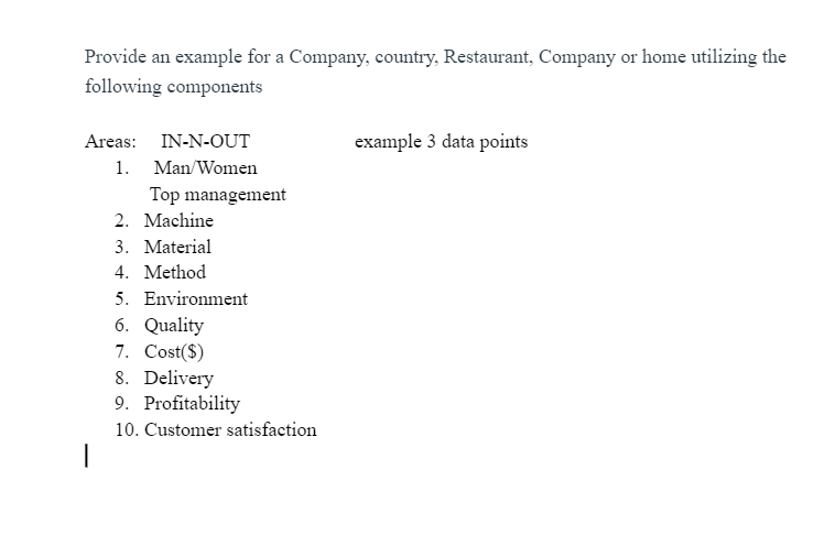 Provide an example for a Company, country,