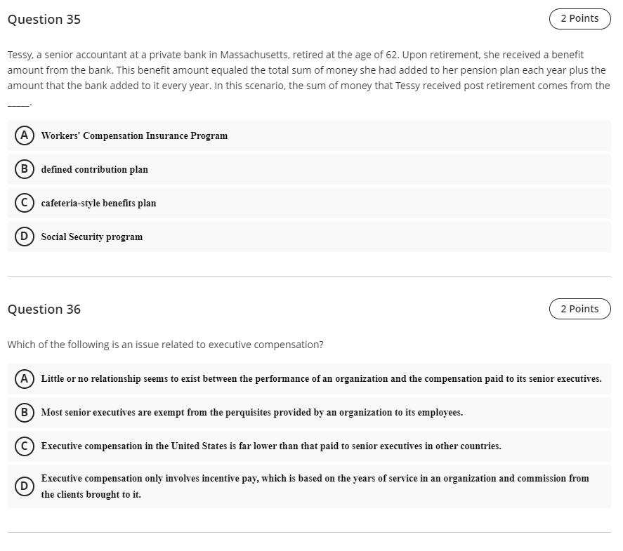Question 35 2 Points Tessy, a senior accountant