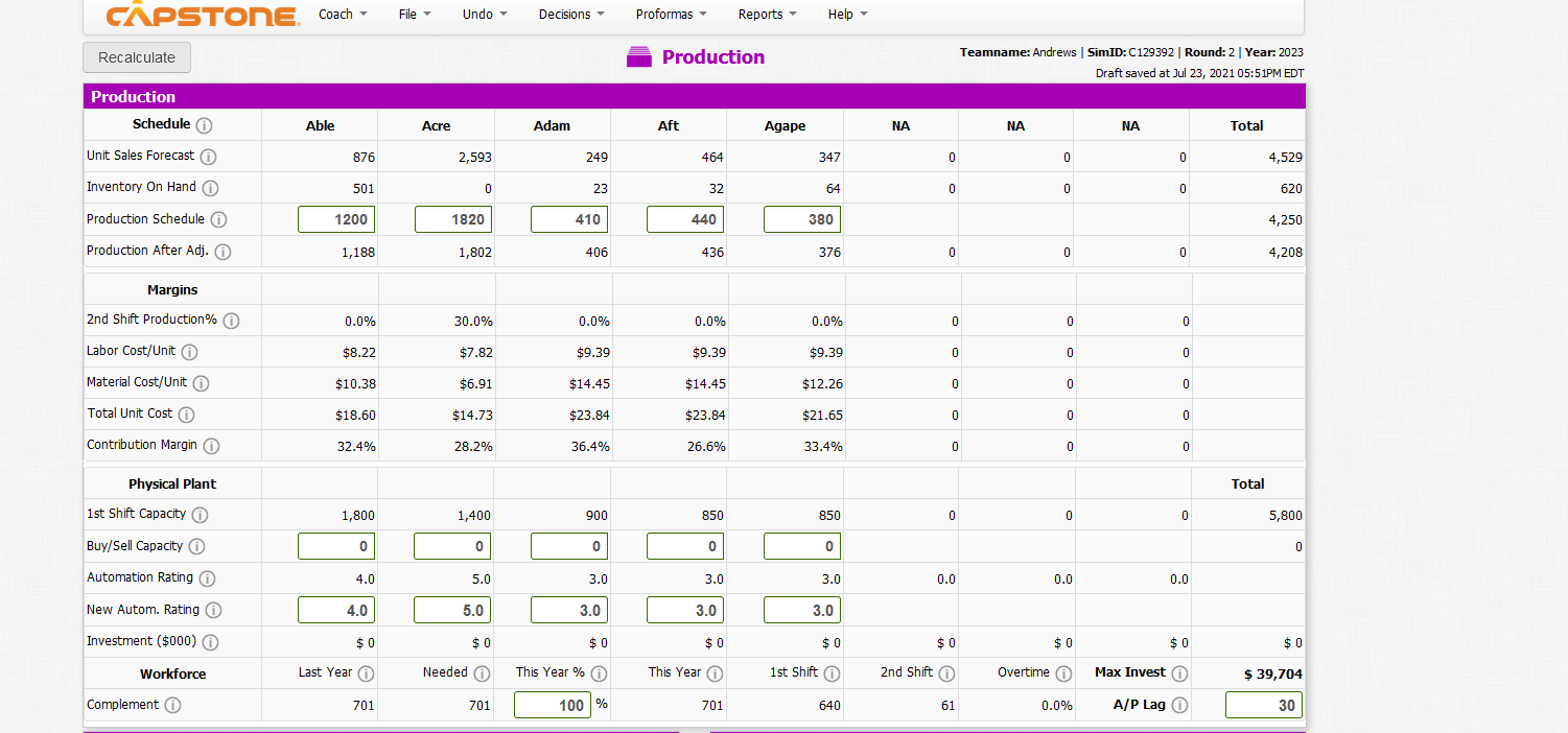 CAPSTONE. Coach File - Undo Decisions Proformas