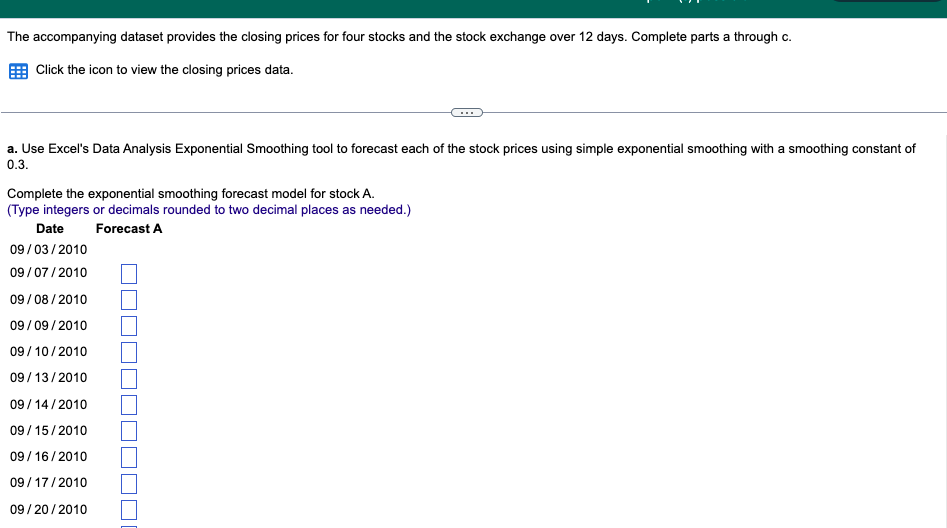 Date A B C D Stock Exchange 09/03/2010 126.54