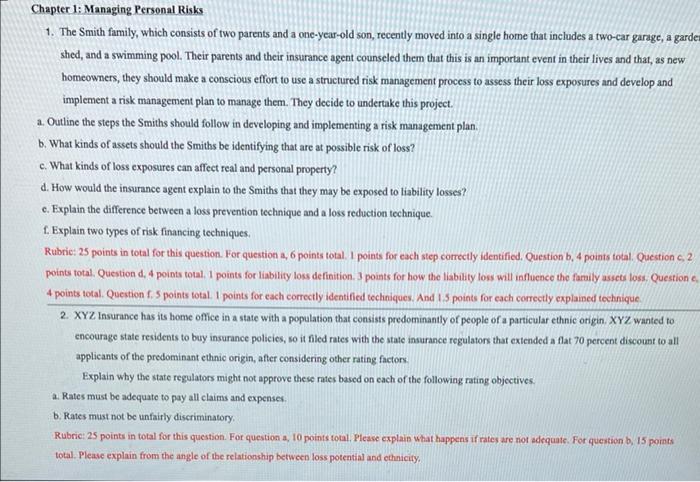 Chapter 1: Managing Personal Risks 1. The Smith