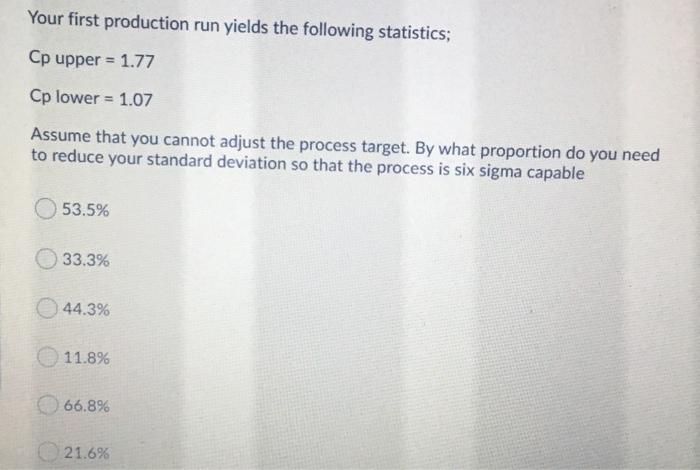 Your first production run yields the following