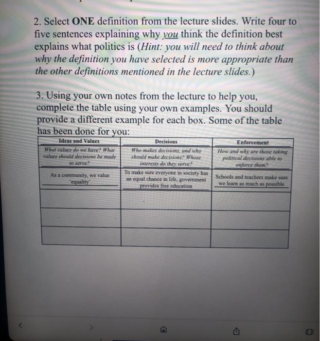 2. Select ONE definition from the lecture slides.