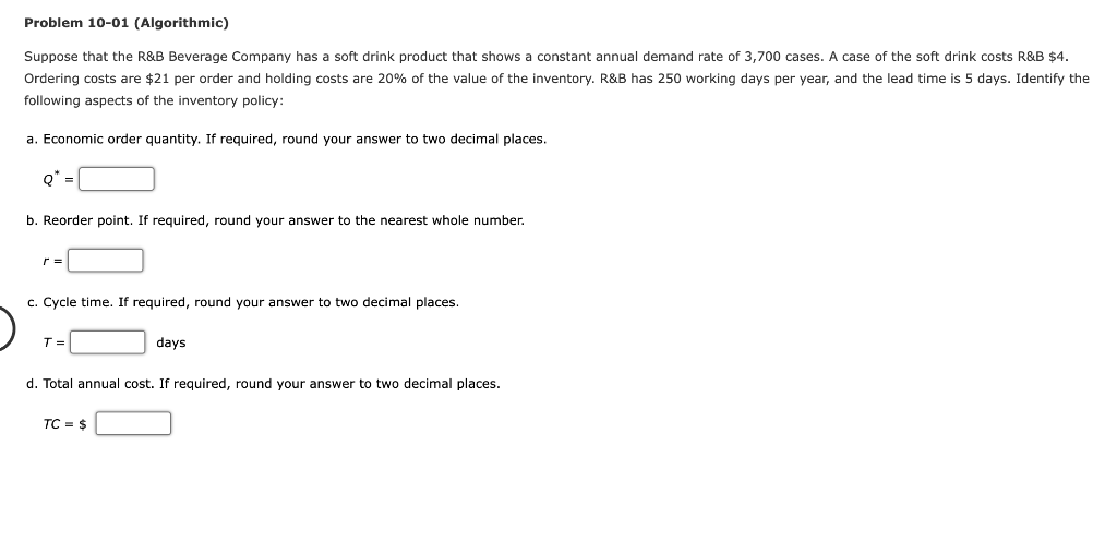 Problem 10-01 (Algorithmic) Suppose that the R&B