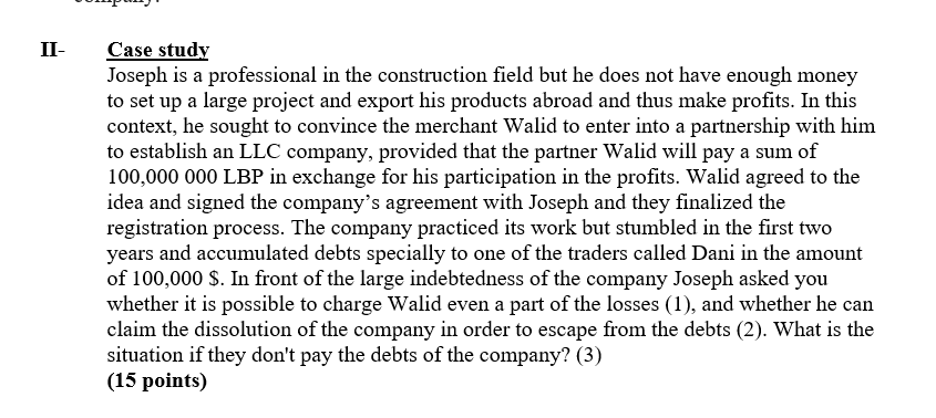 II- Case study Joseph is a professional in the